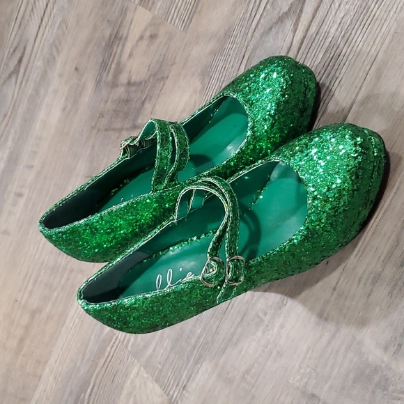 Ellie Doublen Strap High Heel Emereld Glittler Platforms  Size 6 - Picture 3 of 7